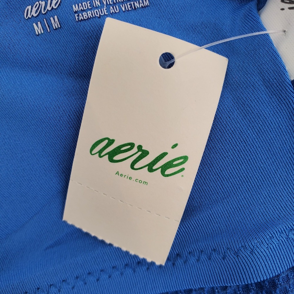 Aerie Medium Textured Scoop Neck Bikini Top Blue Adjustable Straps 075-0753-3398 - Picture 7 of 9